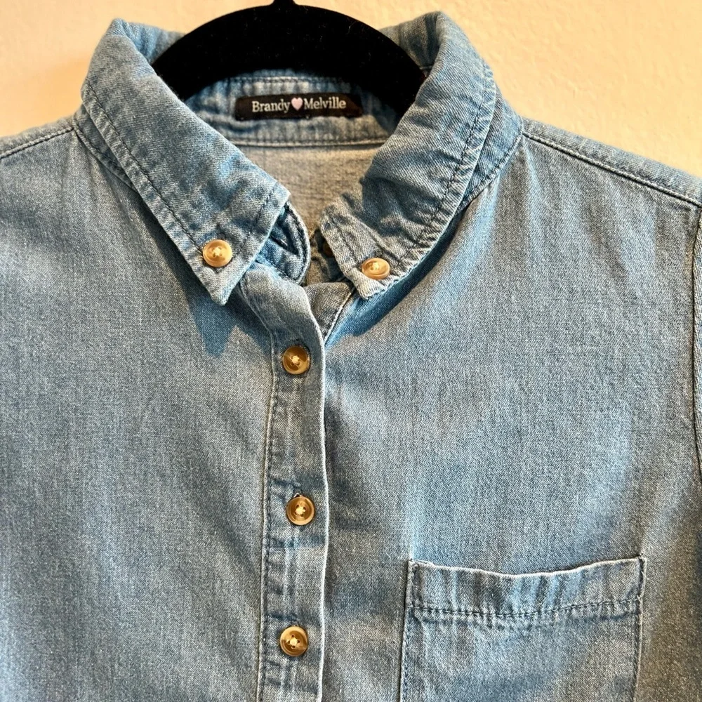 Faux Jean Crop Button Down - Picture 3 of 5